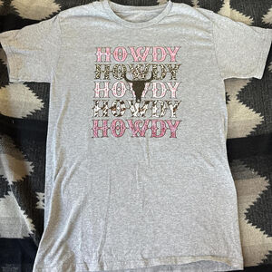 Grey "Howdy Howdy Howdy" cowboy graphic tee